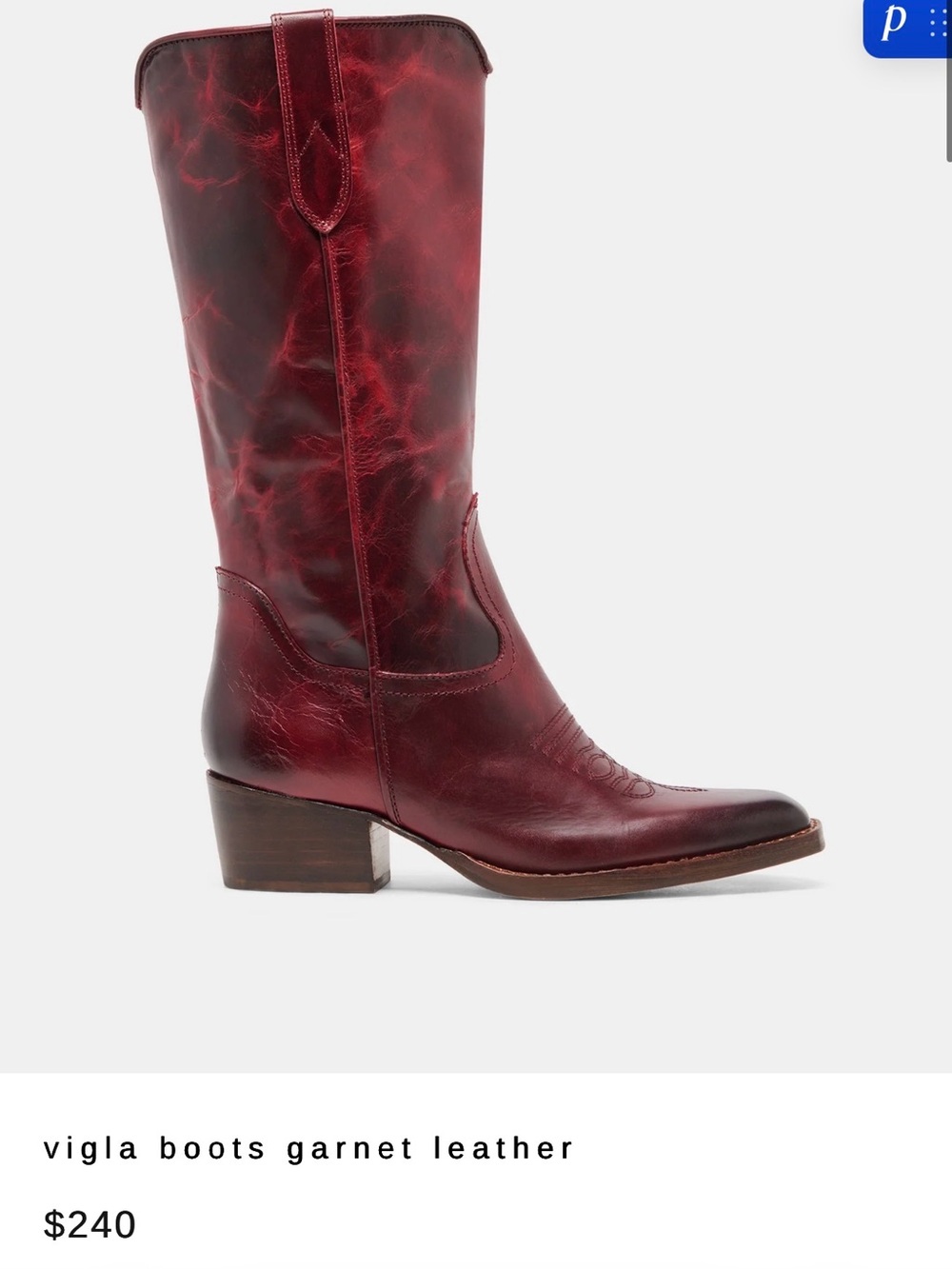 Dolce Vita Garnet Red Western Leather Boots